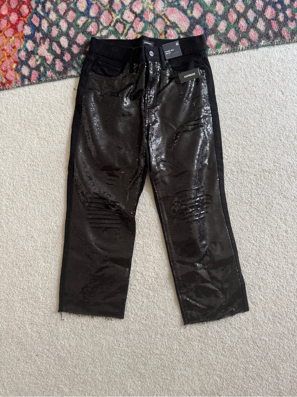 Express Black Sequin Straight Ankle Jeans